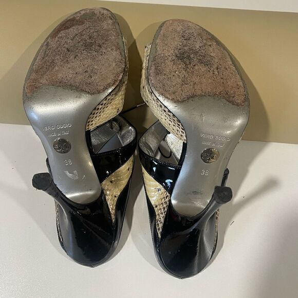 Dolce & Gabbana Snakeskin and Patent Leather Open Toe Heels - Picture 6 of 10